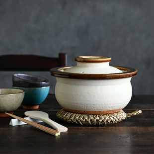 进口手工砂锅米饭锅炖汤煲汤养生煤气灶燃气用 信乐烧日本原装