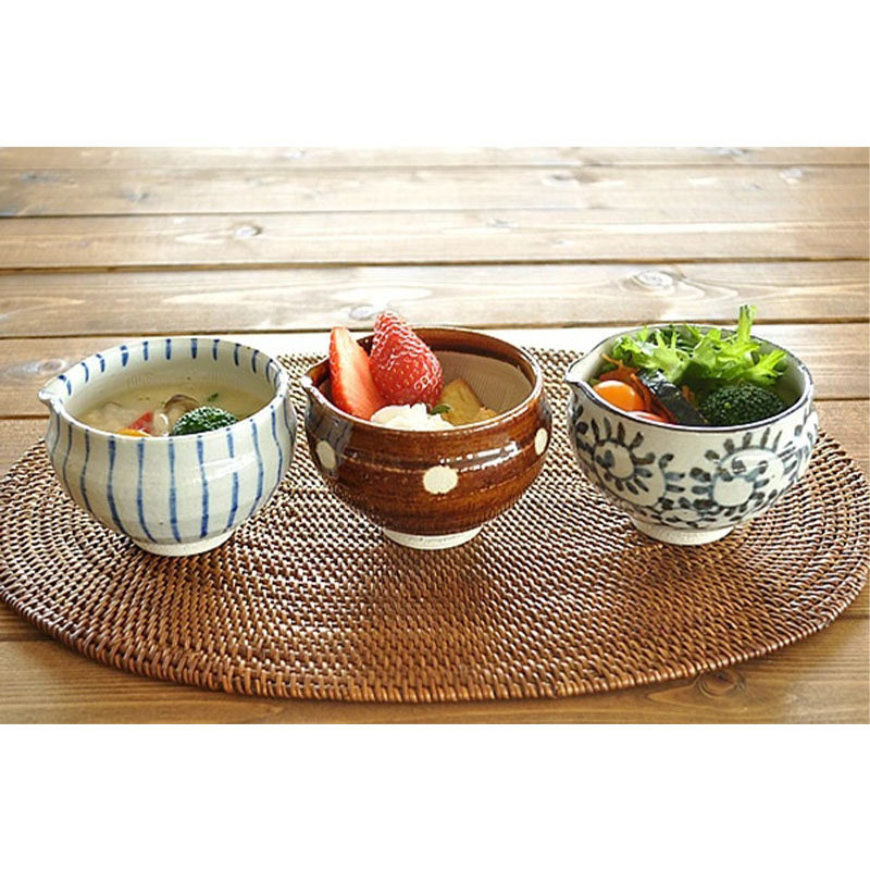 日本原装进口美浓烧釉下彩片口研磨碗家用饭碗高端餐具麦片水果碗