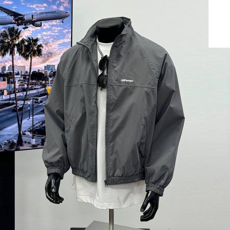 美式立领字母夹克男士春秋新款休闲痞帅三防宽松工装外套潮牌上衣