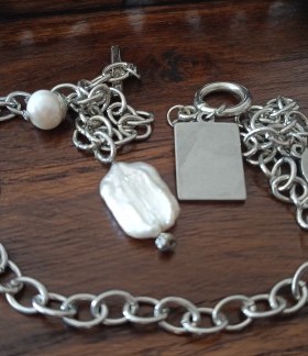 谜篱原创精品ins风字牌巴洛克珍珠手链项链D1W2.05