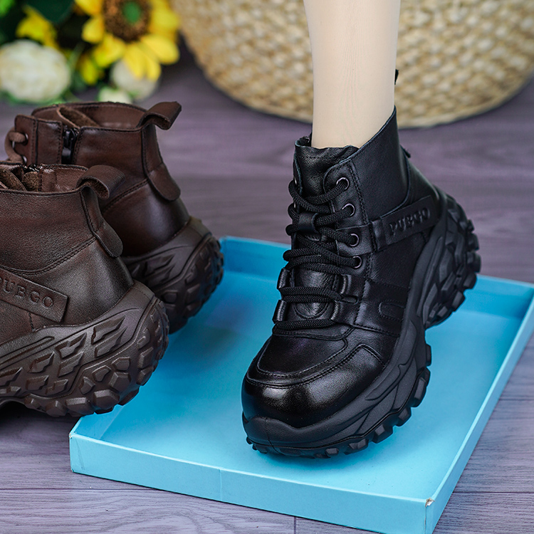 真皮松糕厚底马丁靴轻便舒适短靴