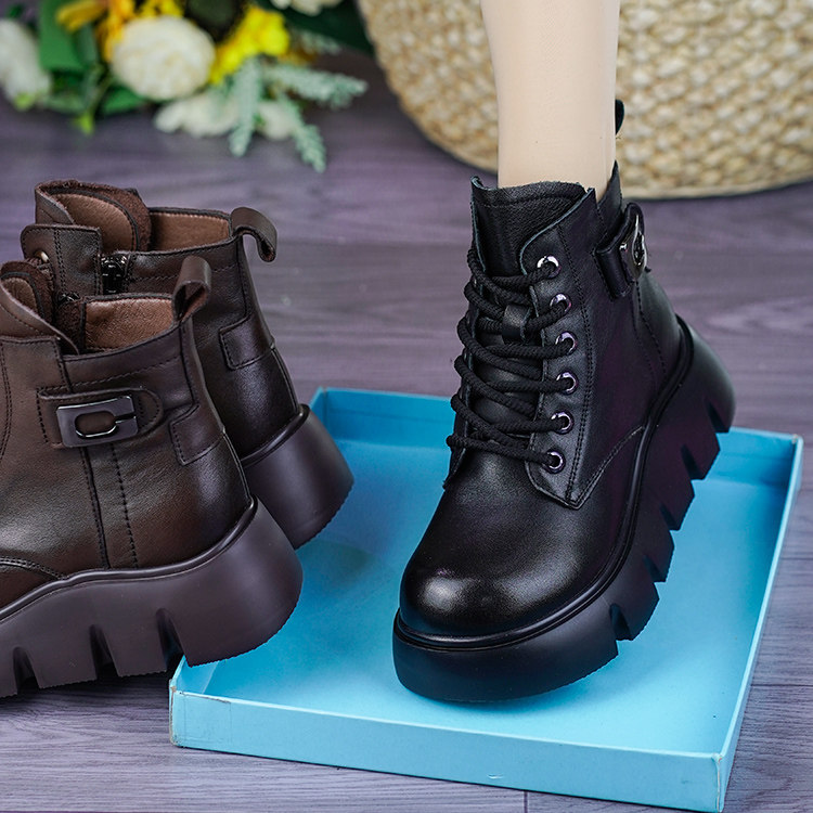真皮松糕厚底马丁靴女秋冬新款软面羊毛保暖棉靴轻便舒适加绒短靴,女鞋,马丁靴,淘宝优惠券,粉丝福利购,淘宝优惠卷