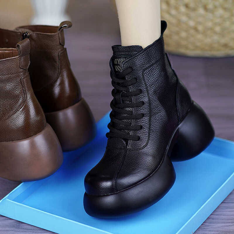 真皮羊毛内里松糕厚底增高马丁靴