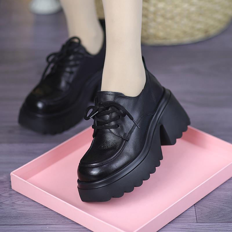 真皮松糕厚底增高软面加绒乐福鞋