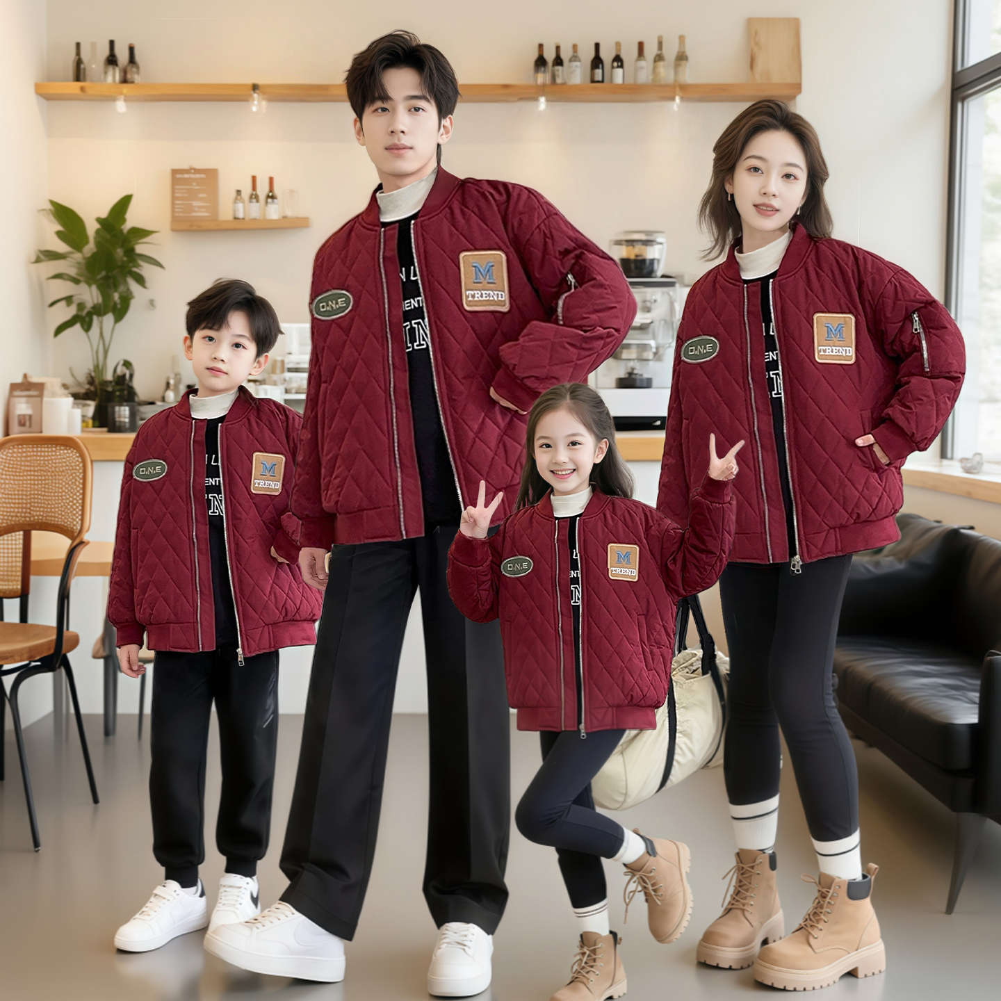 美式亲子装棉衣外套冬季新款母子母女一家三口秋冬款加厚夹棉外套