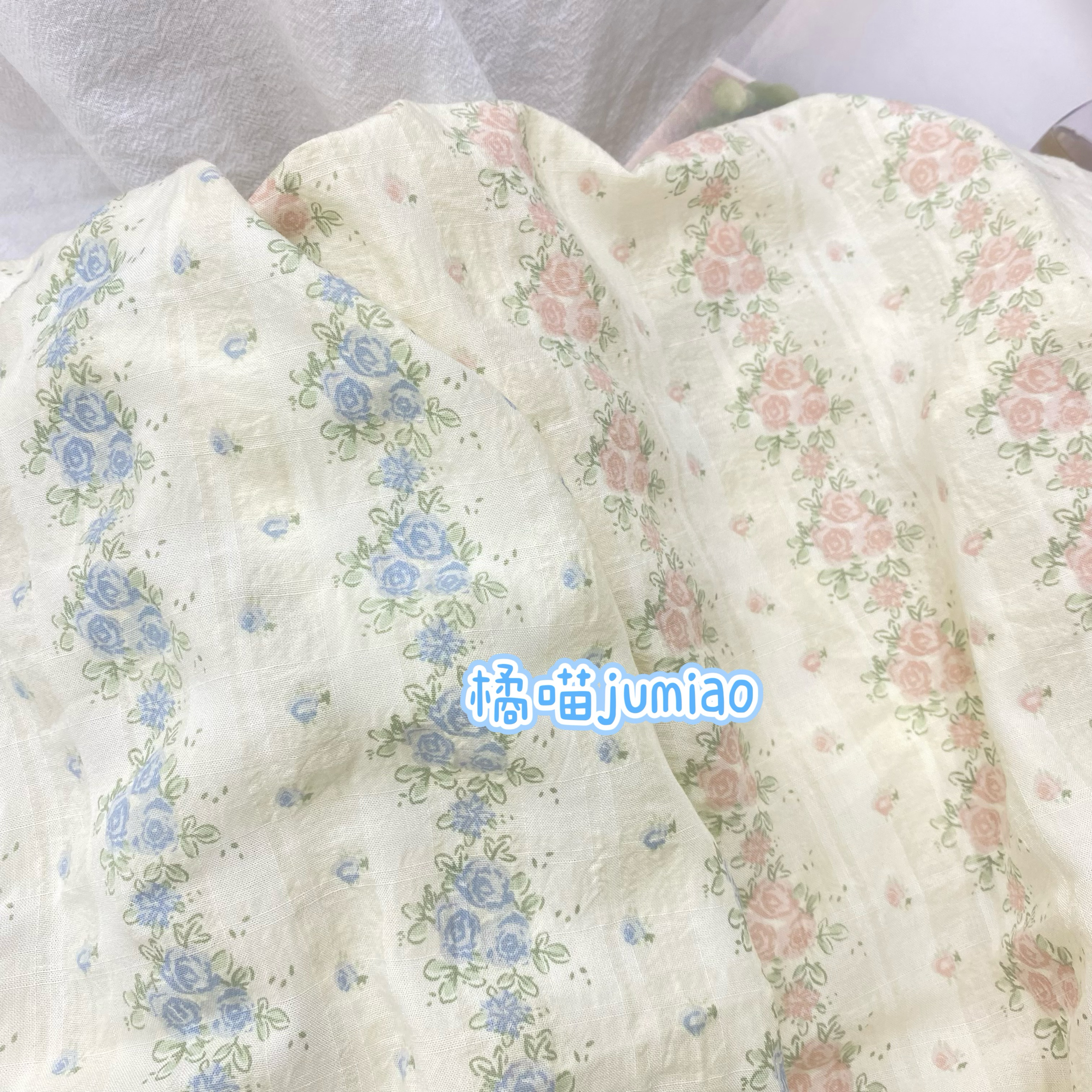 橘喵jumiao春天野餐森系少女感碎花面料连衣裙手工发圈布料柔软