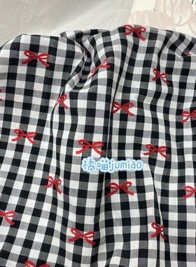 橘喵jumiao黑白格蝴蝶结提花面料少女风纯棉手作lo裙娃衣diy发圈