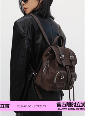 简着 /原创 布朗日记 扎染咖棕美式小众复古秋冬废土风双肩包背包