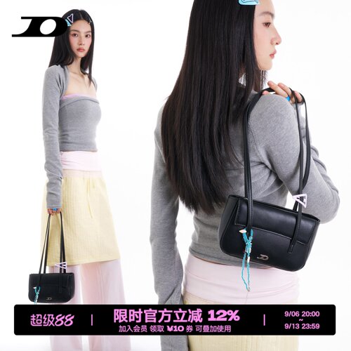 简着原创黑色小刘海腋下包长柄包