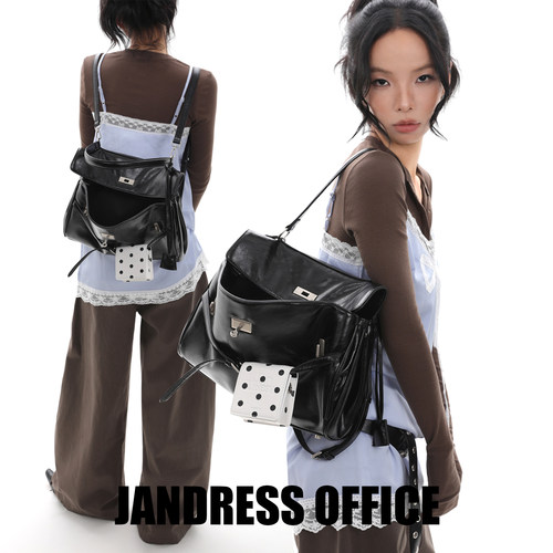 简着25AW 原创 黑色波点 凯里尼尼双肩背包腋下斜挎3用凯莉公文包