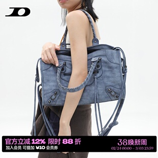 简着 /限定牛仔蓝·巴黎铆钉辣妹机车包 复古通勤单肩手提斜挎包