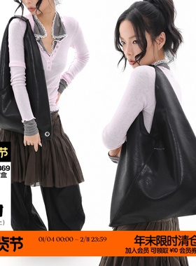 简着 /塔塔三角购物袋 黑色极简慵懒风tote单肩腋下包大容量女