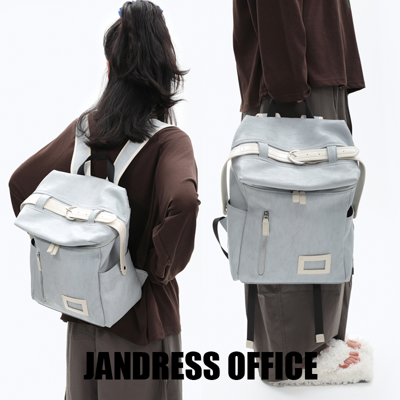 简着25SS 春夏新品 原创 灰蓝色卡诺皮带扣双肩背包