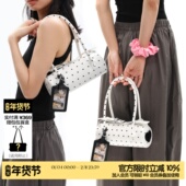 简着 原创爱心波点系列白色漆皮圆筒包手提腋下包通勤单肩法棍包