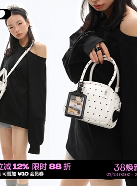 简着/ 原创 爱心波点系列包包女款白色漆皮波士顿手提斜挎小方包
