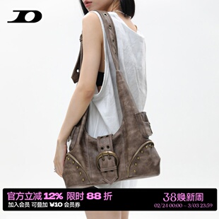 简着 /原创 西部洛克 沙漠棕废土风复古铆钉辣妹机车包单肩斜挎包