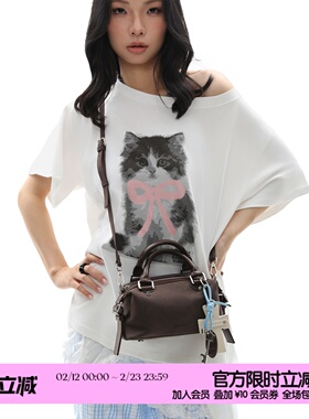 简着25AW 原创 麂皮棕 moni十字架波士顿斜挎小包包 手提包