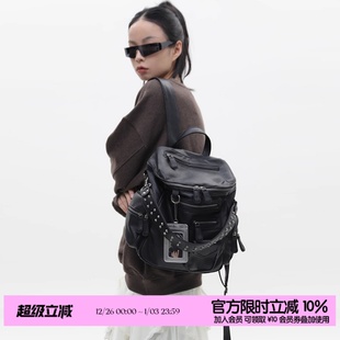 简着 里斯林肯高级黑多口袋拉链辣妹铆钉机车Y2K单肩双肩包 原创