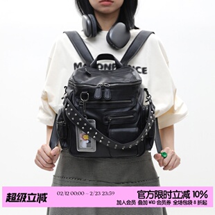 简着 /原创 小号里斯林肯高级黑多口袋辣妹铆钉机车Y2K单肩双肩包