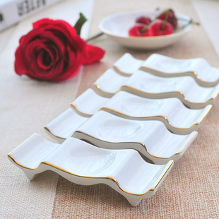 骨瓷双公筷公勺筷子架子托筷架筷枕筷垫搁陶瓷家用金边三用放支架