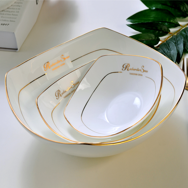 轻奢描金四角碗盘2025新款高级感