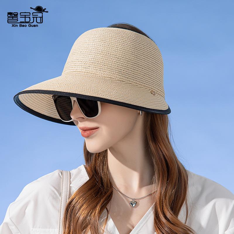 潮防晒帽欧美8239太阳帽草编空顶子女时尚沙滩夏季简约遮阳帽大檐
