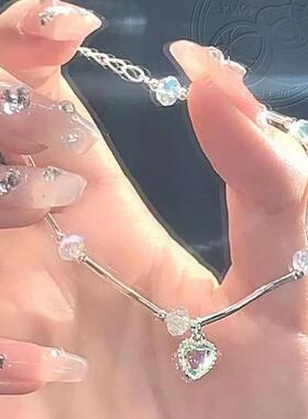 夏天ins石彩珠月光串珠少女感爱心手链清新元气手串闺蜜高级