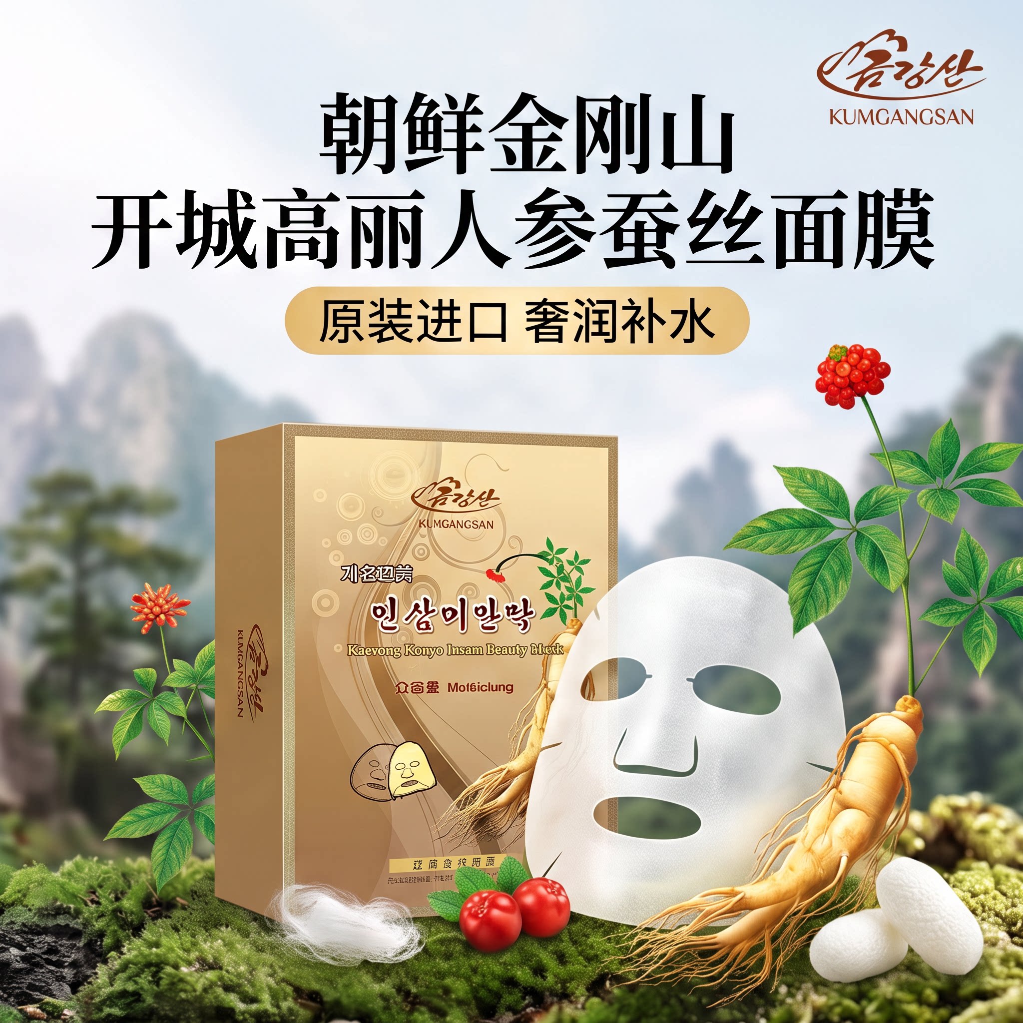 【朝鲜大牌】金刚山开城高丽人参蚕丝面膜10片 大牌好用 推荐！