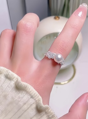 【LH】天然珍珠戒指开口戒可调节14k注金工艺轻奢高级感指环活口