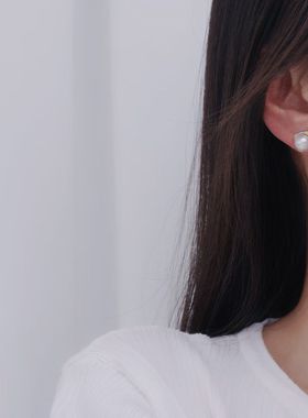 【LH】8-9mm天然珍珠耳钉-方糖款14k注金工艺防过敏材质复古耳饰