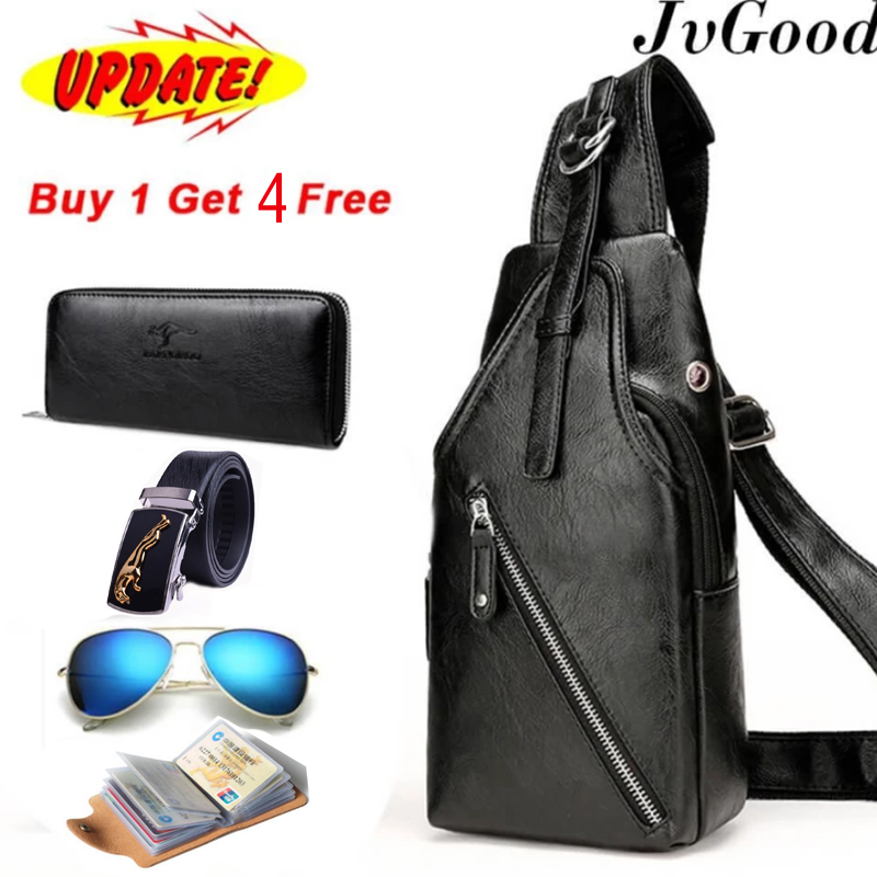 JvGood Men PU Leather Chest Bags Casual Bags Men Waterproof