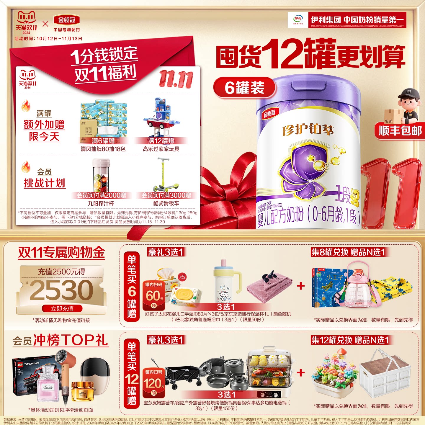 【新鲜】伊利金领冠珍护铂萃1段新生儿0-6个月750g箱装婴儿牛奶粉