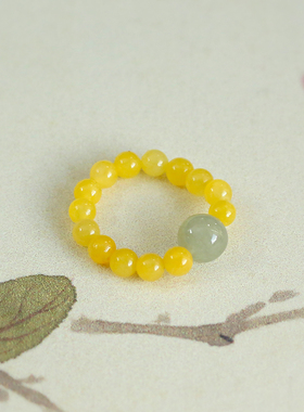 翡翠黄玉戒指原创复古高级