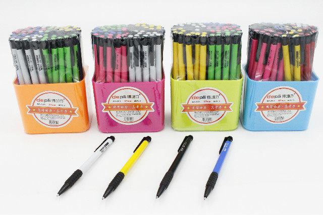 得培力圆珠笔按压式中油笔可爱红色圆珠笔蓝色原子笔圆珠笔园珠笔