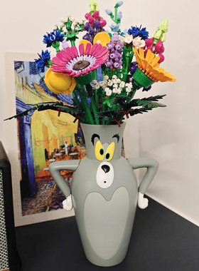 汤姆猫花瓶杰瑞鼠创意积木花插花笔筒搞怪猫和鼠装饰礼物家居摆件