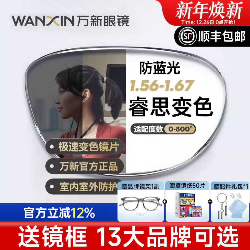 万新睿思变色防蓝光镜片近视遮阳智能变灰色男款防紫外线眼镜片女