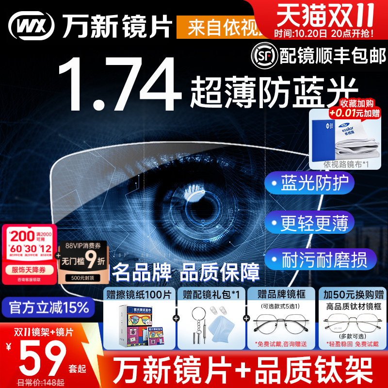 万新超薄高度防蓝光实体店镜片