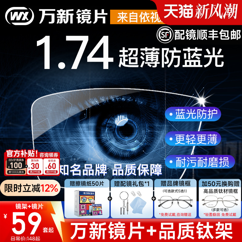 万新超薄高度防蓝光实体店镜片