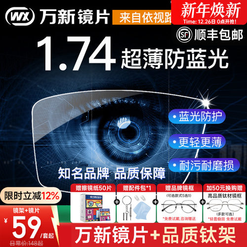 万新超薄高度防蓝光实体店镜片