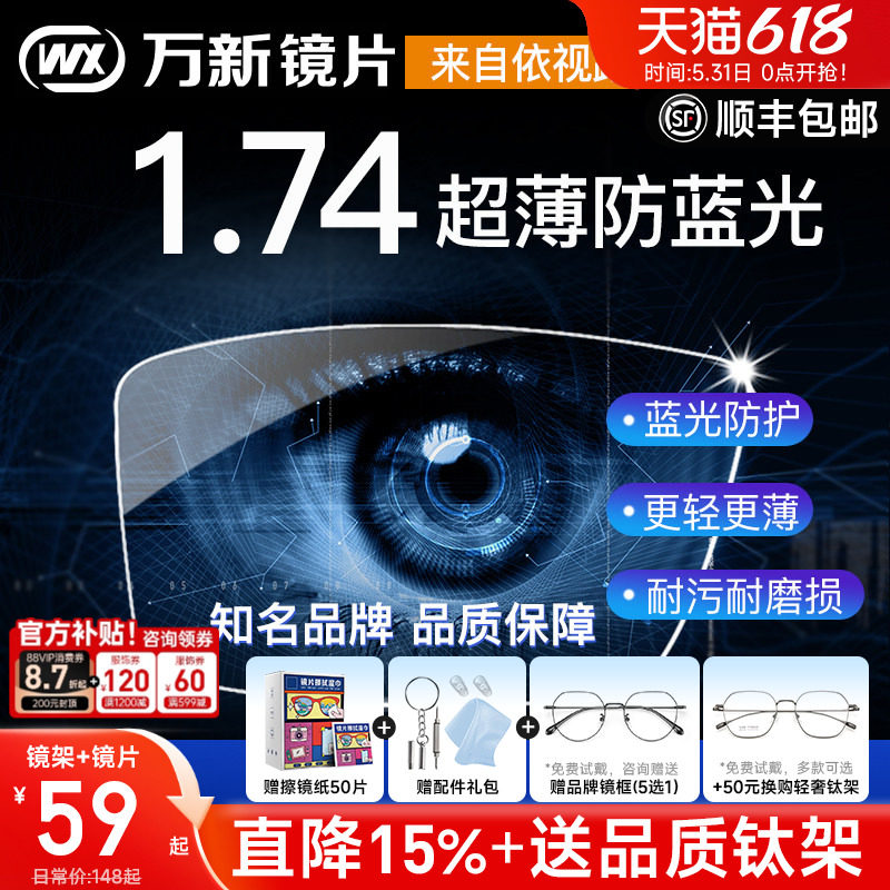 万新超薄高度防蓝光实体店镜片