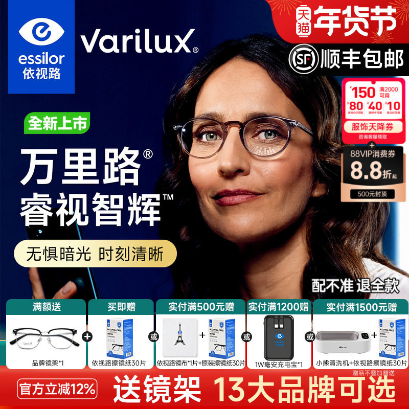 依视路万里路睿视智辉豪华商务钻晶膜致高端定制近视老花渐进镜片