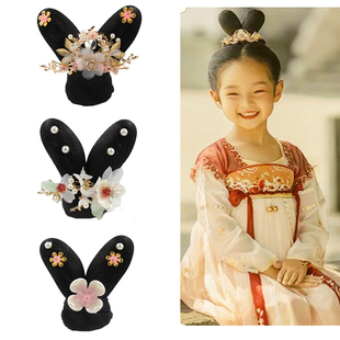 儿童汉服假发女童发髻蝴蝶结发包古风古典舞古装头饰唐装表演拍照