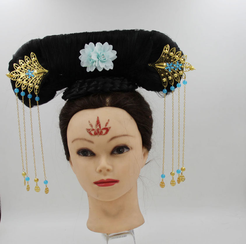 影楼古装假发清朝格格旗头燕尾燕展盘子女人坊慵春假发髻旗头套装