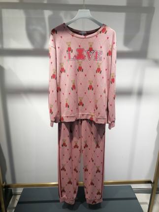 亲亲吾衣女款秋冬纯棉磨毛圆领套头休闲长袖家居服睡衣416313
