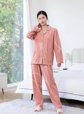 安妮芬秋冬女款舒绒棉翻领开衫长袖家居服睡衣37231