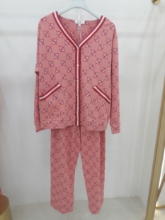 亲亲吾衣秋冬女款纯棉磨毛V领开衫紧口长袖家居服睡衣515073