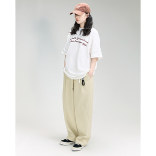 春秋日系复古宽松阔腿裤男女垂感长裤纯棉透气休闲裤工装风潮流薄
