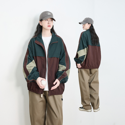 春秋日系山系立领拼色工装夹克女
