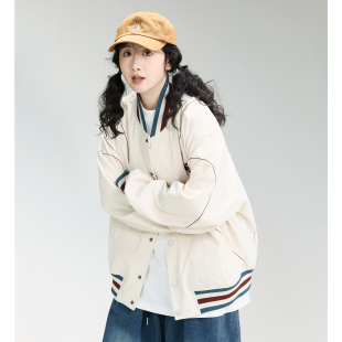 春秋学院风撞色条纹刺绣棒球服男女短外套宽松休闲夹克上衣潮流薄