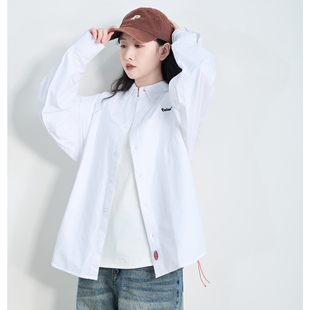 春秋原创设计感刺绣下摆挂绳潮流纯棉衬衫男女宽松休闲衬衣情侣薄